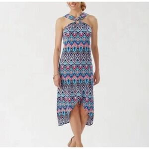 TOMMY BAHAMA  Prima Peacock Maxi‎ Halter Dress Size Large Tropical Beach
